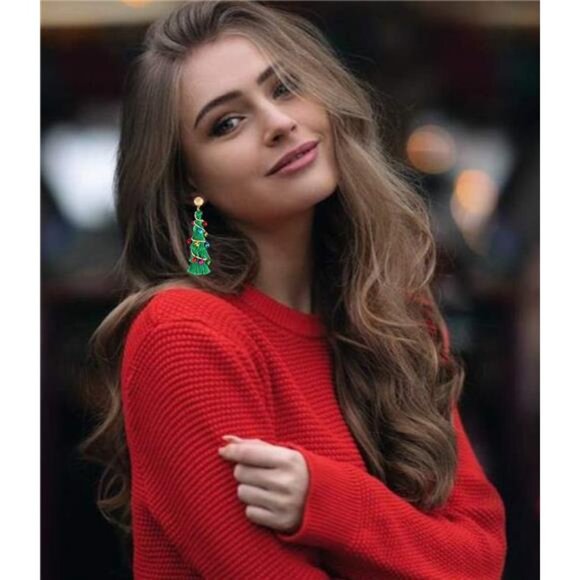 Christmas Earrings for Women - Bow, Wreath, and Long Tassel - Picture 3 of 8